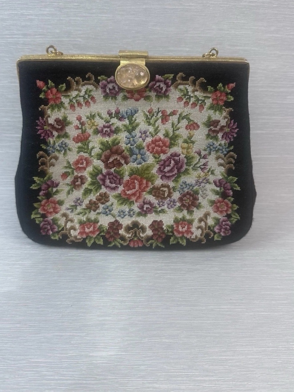 Vintage Floral Petit Point Small Evening Purse Bag Tapestry